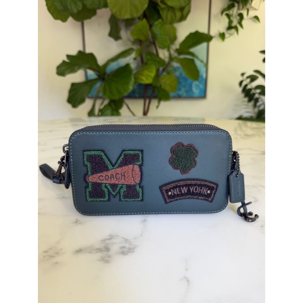 Coach Kira Crossbody Bag with Varsity Patches CG168 Forest Green Leather Pewter